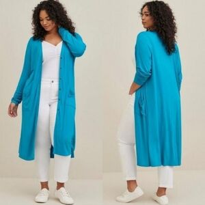 🚨NEW TORRID Blue Super Soft Knit Longline Snap Cardigan Sweater Size Large/ 12